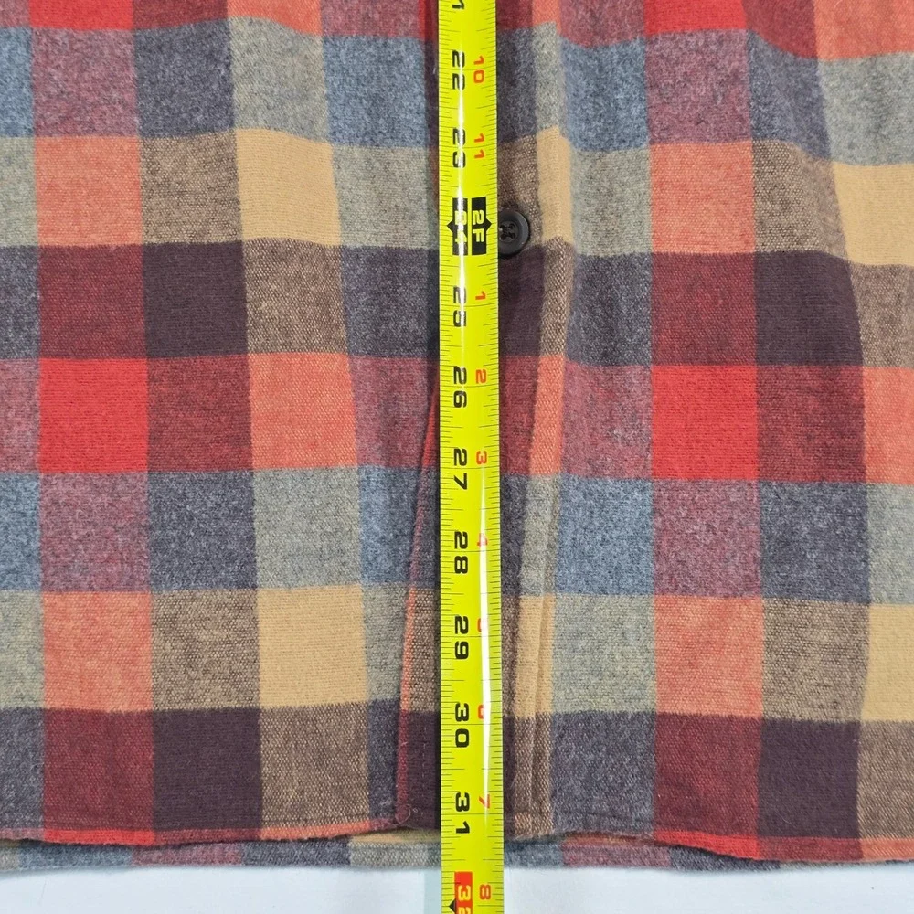 LL‎ Bean Mens Traditional Fit Flannel Shirt Plaid Red Orange Large L-REG 277981